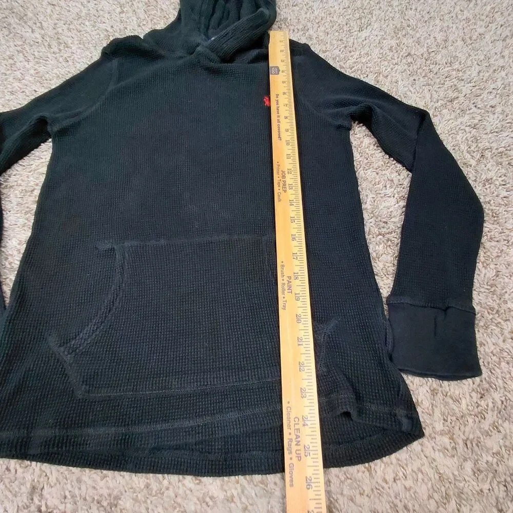 Polo Ralph Lauren Hoodie Mens Medium Black Waffle Knit Pullover Red Pony